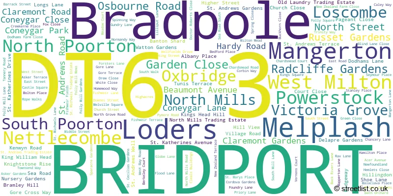 A word cloud for the DT6 3 postcode